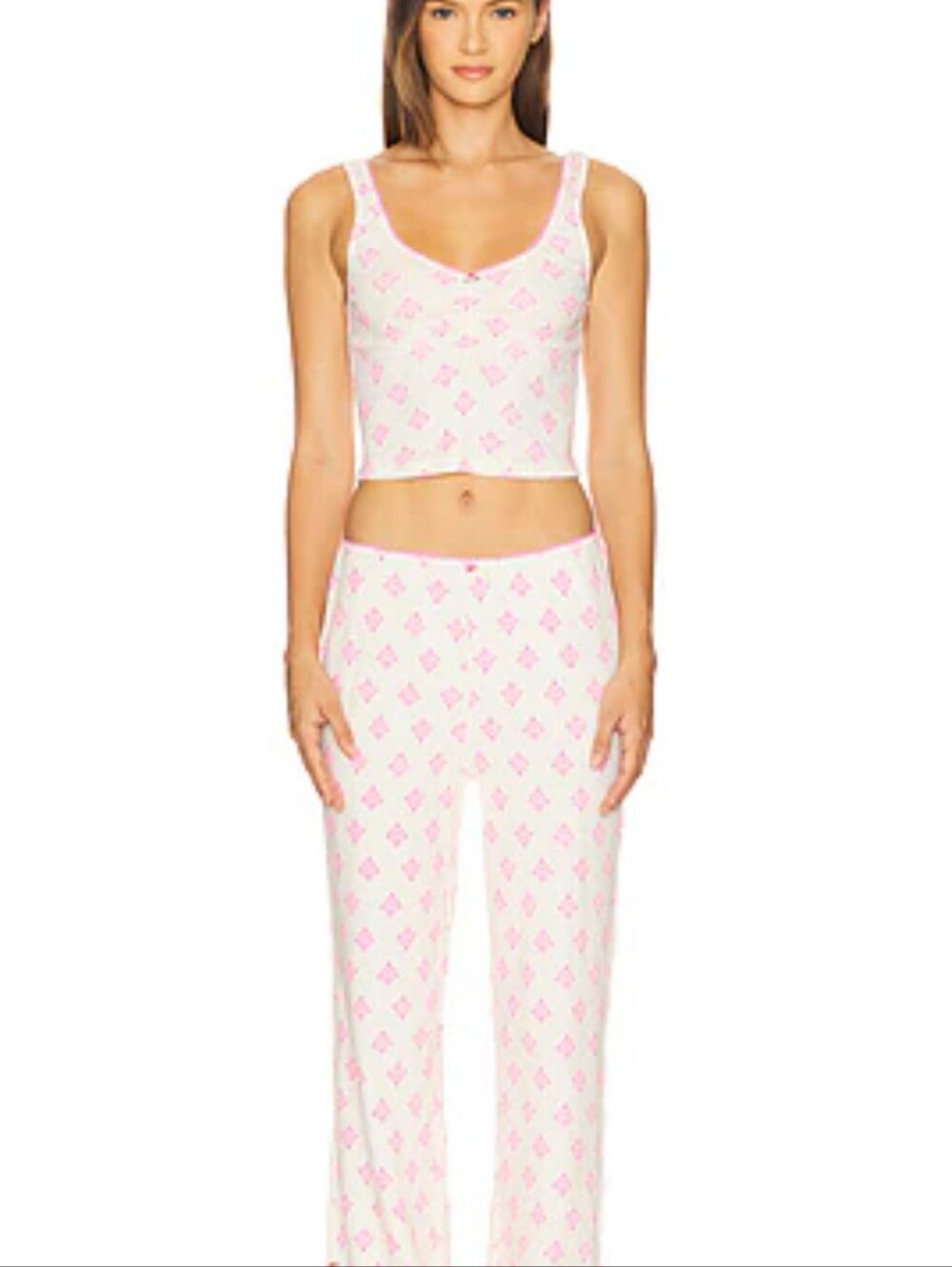 Free People Fresh In Love Lounge Set Women Large L Snow Combo Pink Pointelle PJ